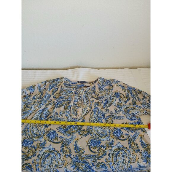 Democracy Womens Blouse Flared Sleeve Blue Paisley  Bohemian Top 1X  Peasant - Picture 13 of 16